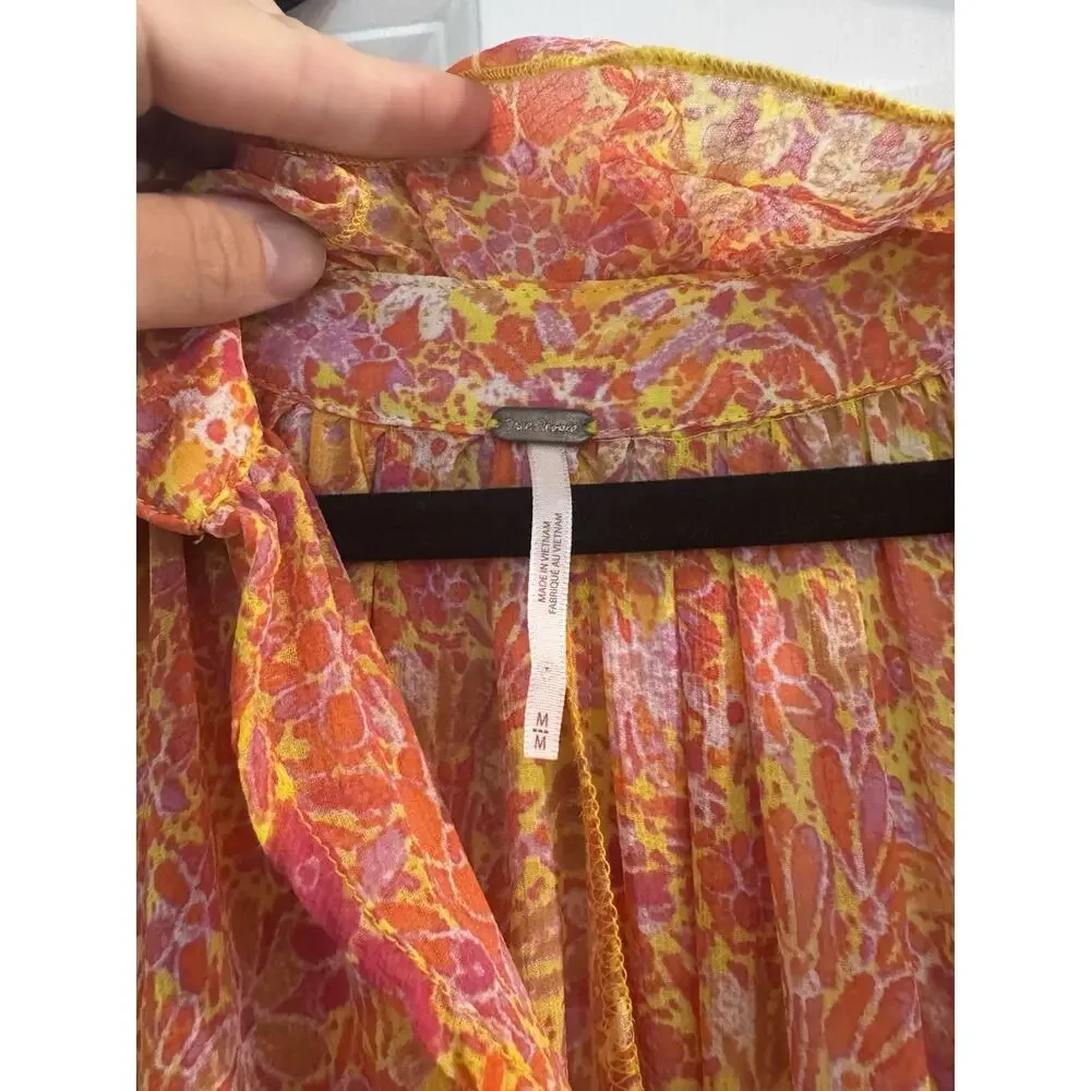 Free People Feeling Groovy Maxi Dress M Orange Floral Boho Medium - Picture 2 of 8